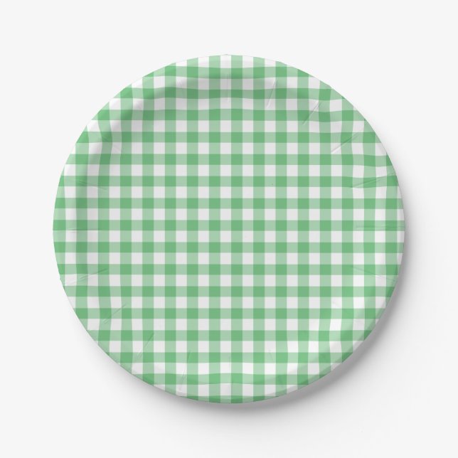 Classic Gingham Summer Green Paper Plates (Front)