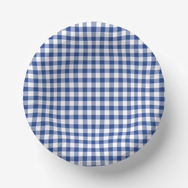 Classic Gingham True Blue Paper Bowls (Front)