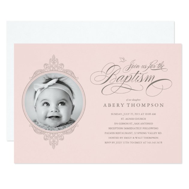 Classic Girl Baptism Photo Invitations