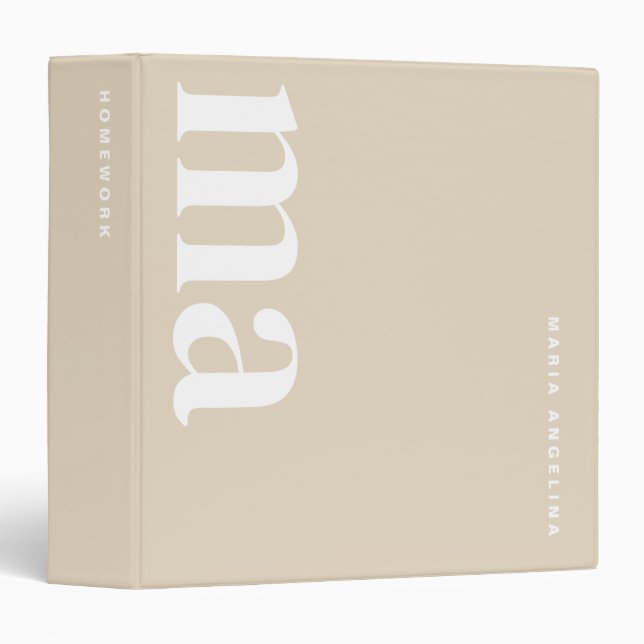Classic Girly Beige Monogram 3 Ring Binder (Front/Spine)