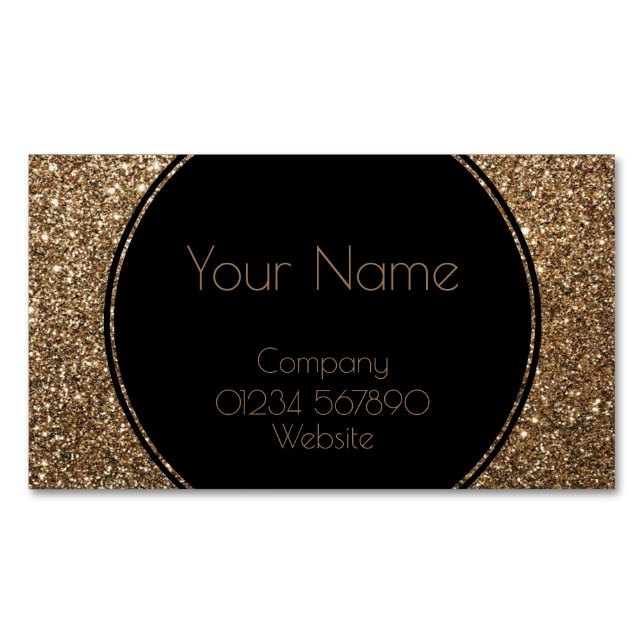 Classic Glamour Gatsby Black and Gold Glitter Business Card Magnet (Front)