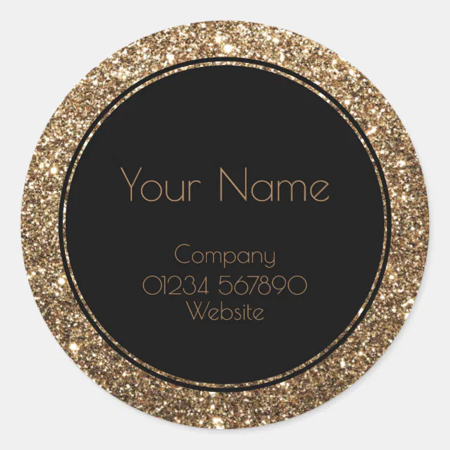 Classic Glamour Gatsby Black and Gold Glitter Round Sticker | Zazzle