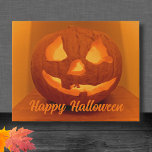 Classic Glowing Carved Pumpkin Faux Canvas Print<br><div class="desc">This simple Halloween faux canvas wall print is ready for you to personalize with your own text caption if desire.. Created with a photo of a classic grinning carved jack'o'lantern pumpkin in vivid orange and yellow colors.</div>