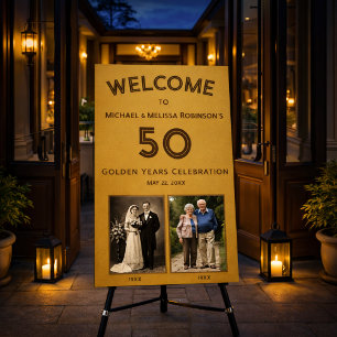 Classic Gold 50th Anniversary Photo Welcome Design Foam Board