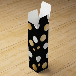 Classic Gold Accented Black and White Polka Dot Wine Box