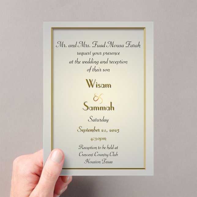 Classic Gold Acrylic Wedding Invitation (Insitu (Handheld))