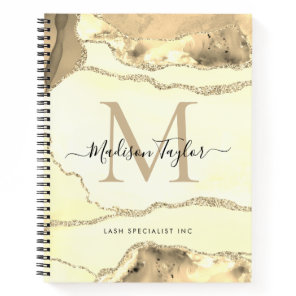 Classic Gold Agate Geode Monogram Script Name Notebook