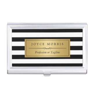 Classic Gold and Black White Stripes Personalized Case For Business Cards