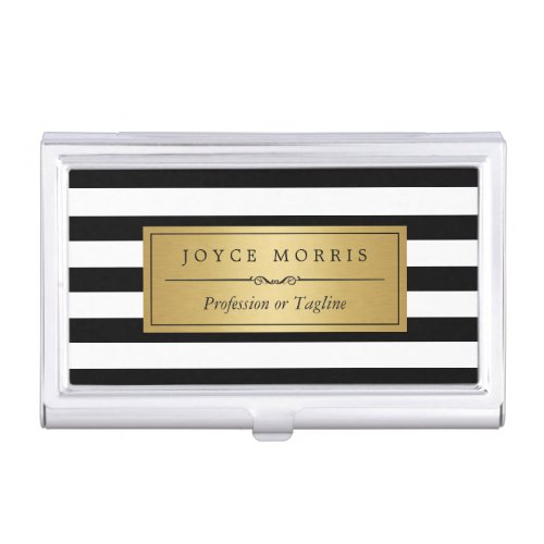 Classic Gold and Black White Stripes Personalized Case For Business Cards
