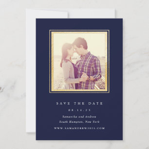 Classic Gold and Navy Photo Save The Date