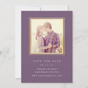 Classic Gold and Plum Eggplant Photo Save The Date