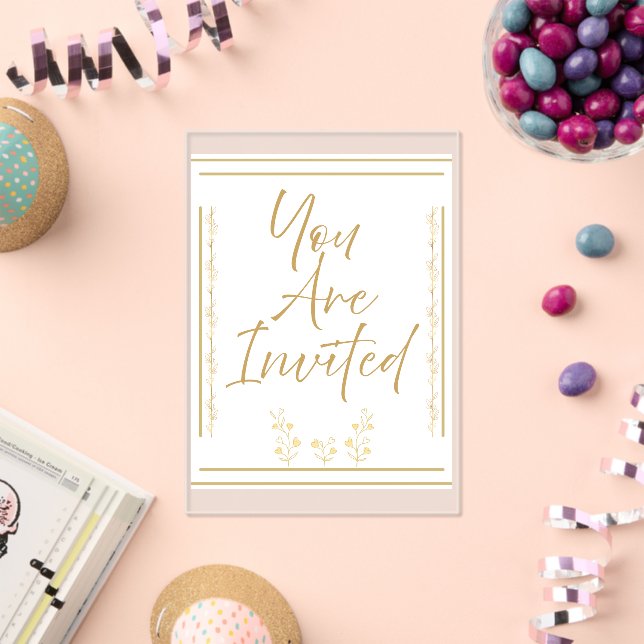 Classic Gold and White Invite Acrylic Invitations (Insitu (Celebration))