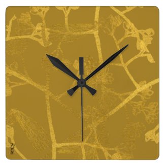 Classic Gold Beige Floral Pattern Square Wall Clock