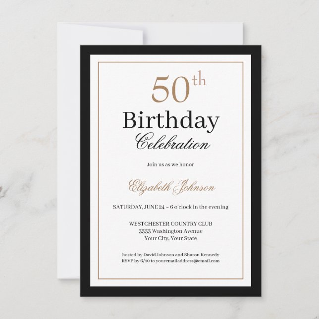 Classic Gold Black 50th Birthday Party Invitation (Front)