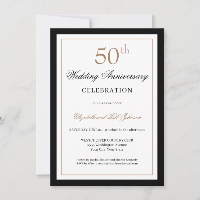 Classic Gold Black 50th Wedding Anniversary Invitation (Front)