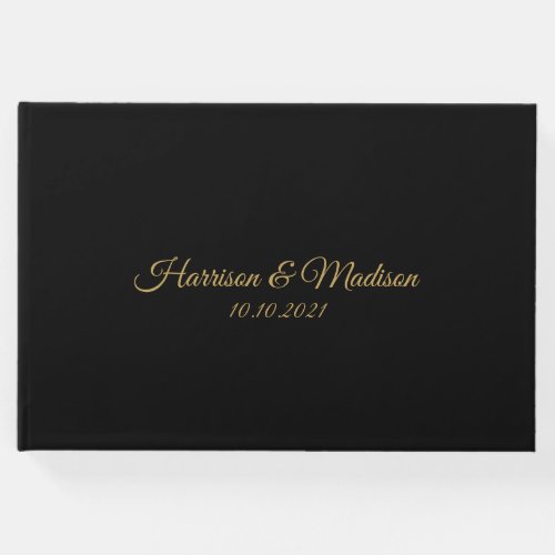 Classic gold black custom script elegant Wedding Guest Book