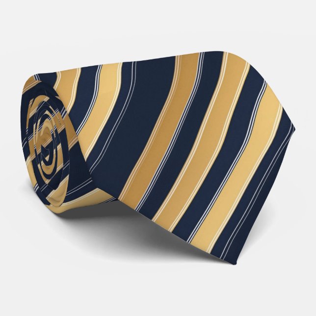Classic Gold Black Horizontal Stripe Neck Tie (Rolled)
