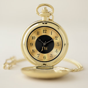 Classic Gold & Black Monogram Pocket Watch