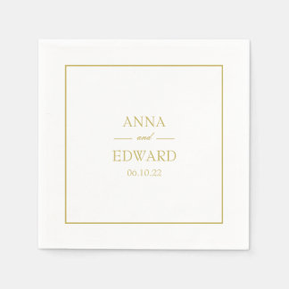 Classic Gold Block Bride and Groom Wedding Napkins