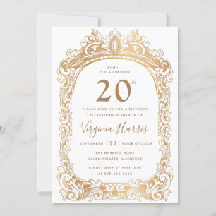 Classic Gold Border Twenty 20th Birthday Invitation