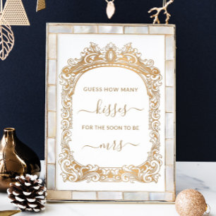Classic Gold Border White How Many Kisses Game Poster