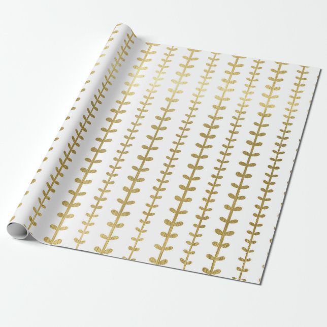Classic Gold Botanical Leaf Pattern Wedding Wrappi Wrapping Paper (Unrolled)