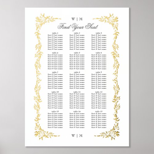 classic gold botanicals Wedding table seating plan Foil Prints