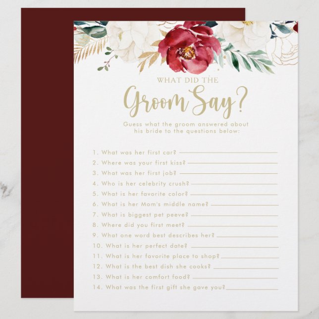 Classic Gold Bridal Shower What did the Groom Say (Front/Back)