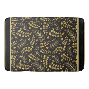 Classic Gold Bronze Leaves on Black   Bath Mat