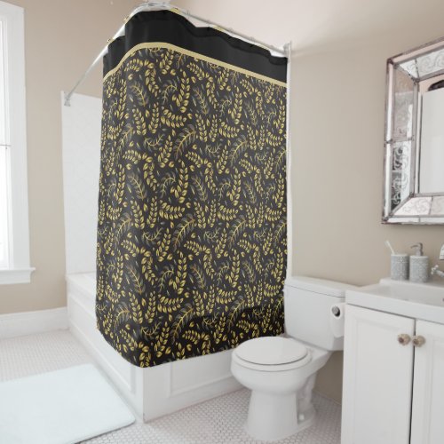 Classic Gold Bronze Leaves on Black Shower Curtain