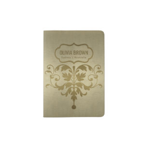 CLASSIC GOLD BROWN LEATHER MOTIF MONOGRAM PASSPORT HOLDER