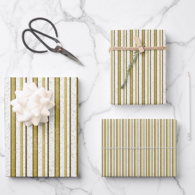 Classic Gold Brown Stripes Professional Flat Wrapping Paper Sheets (Front)