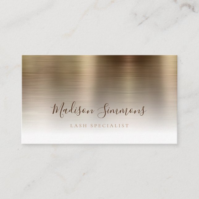 Classic Gold Brushed Metal Monogram Stylish Script Business Card (Front)