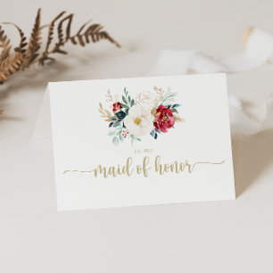 Classic Gold Burgundy White Floral Bridal Party  Letterpress Thank You Card