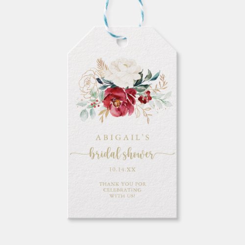 Classic Gold Burgundy White Floral Bridal Shower   Gift Tags