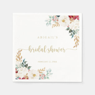 Classic Gold Burgundy White Floral Bridal Shower Napkins