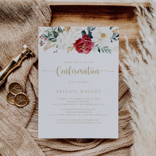 Classic Gold Burgundy White Floral Confirmation  