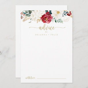 Classic Gold Burgundy White Floral Wedding Advice Card