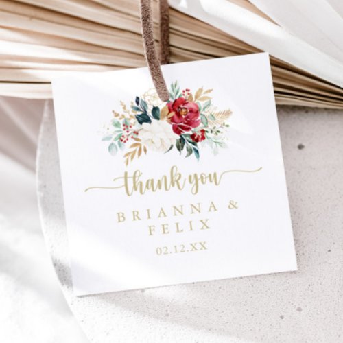 Classic Gold Burgundy White Floral Wedding Favor Tags