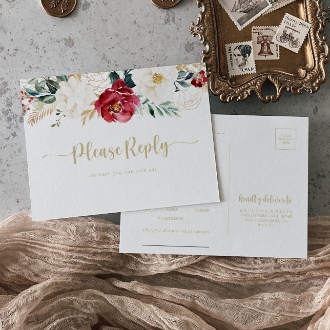 Classic Gold Burgundy White Menu Choice Rsvp (Creator Uploaded)