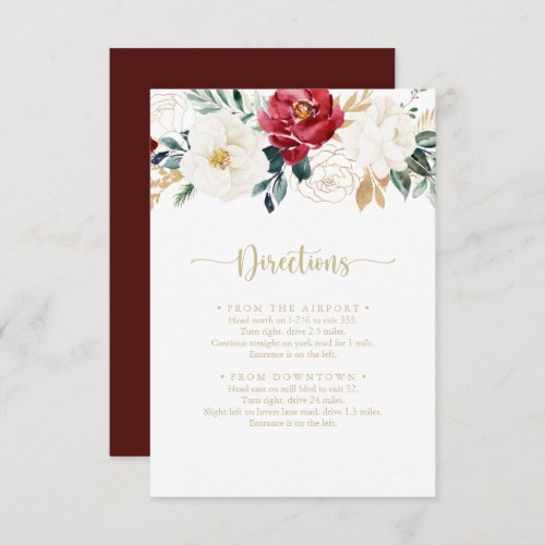 Classic Gold Burgundy White Wedding Directions   Enclosure Card