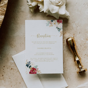 Classic Gold Burgundy White Wedding Reception Enclosure Card