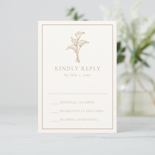 Classic Gold Calla Lily Wedding RSVP Card