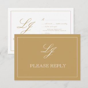 Classic Gold Calligraphy Monogram Wedding RSVP Card