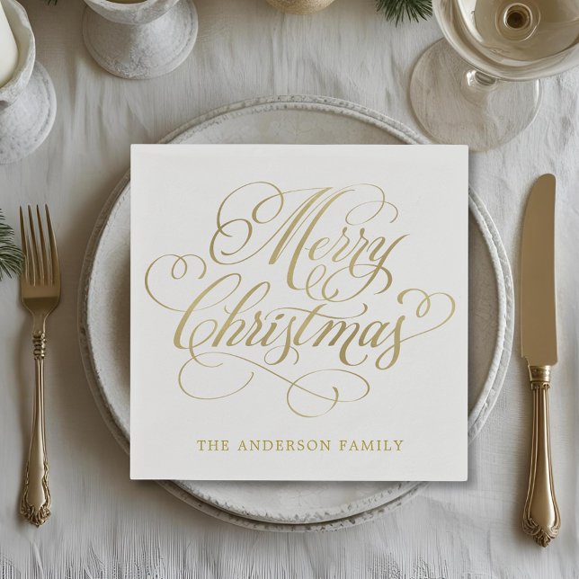 Classic Gold Calligraphy Personalized Christmas Napkins (Creator Uploaded)