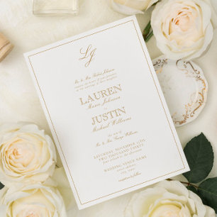 Classic Gold Calligraphy Script Monogram Wedding Invitation
