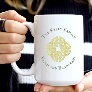 Classic Gold Celtic Cross Faith and Begorrah Coffee Mug