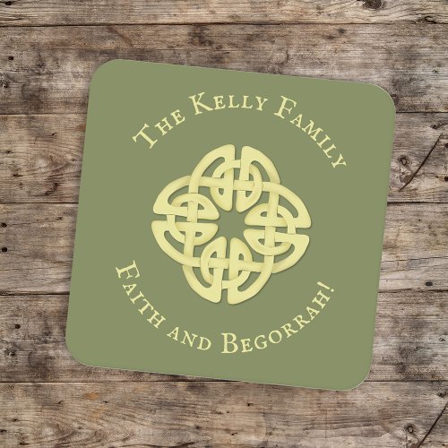Classic Gold Celtic Cross Faith and Begorrah Square Paper Coaster