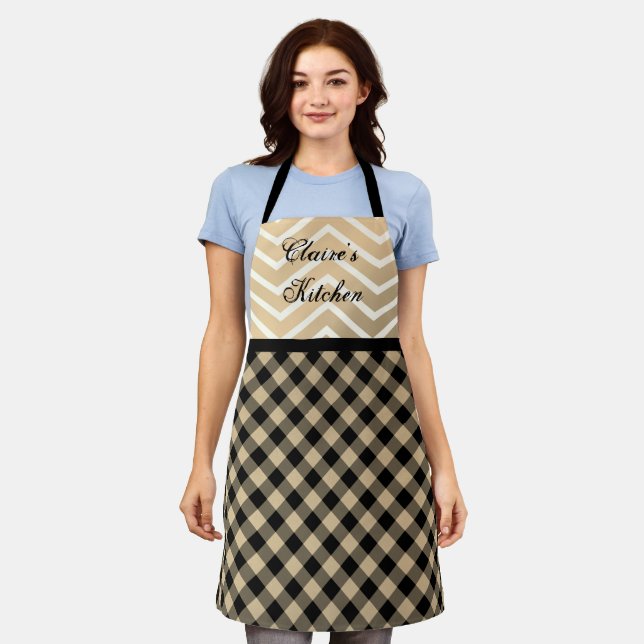 Classic Gold Chevron Gingham Personalized Apron (Worn)