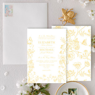 Classic Gold Chinoiserie Victorian Floral Wedding Invitation